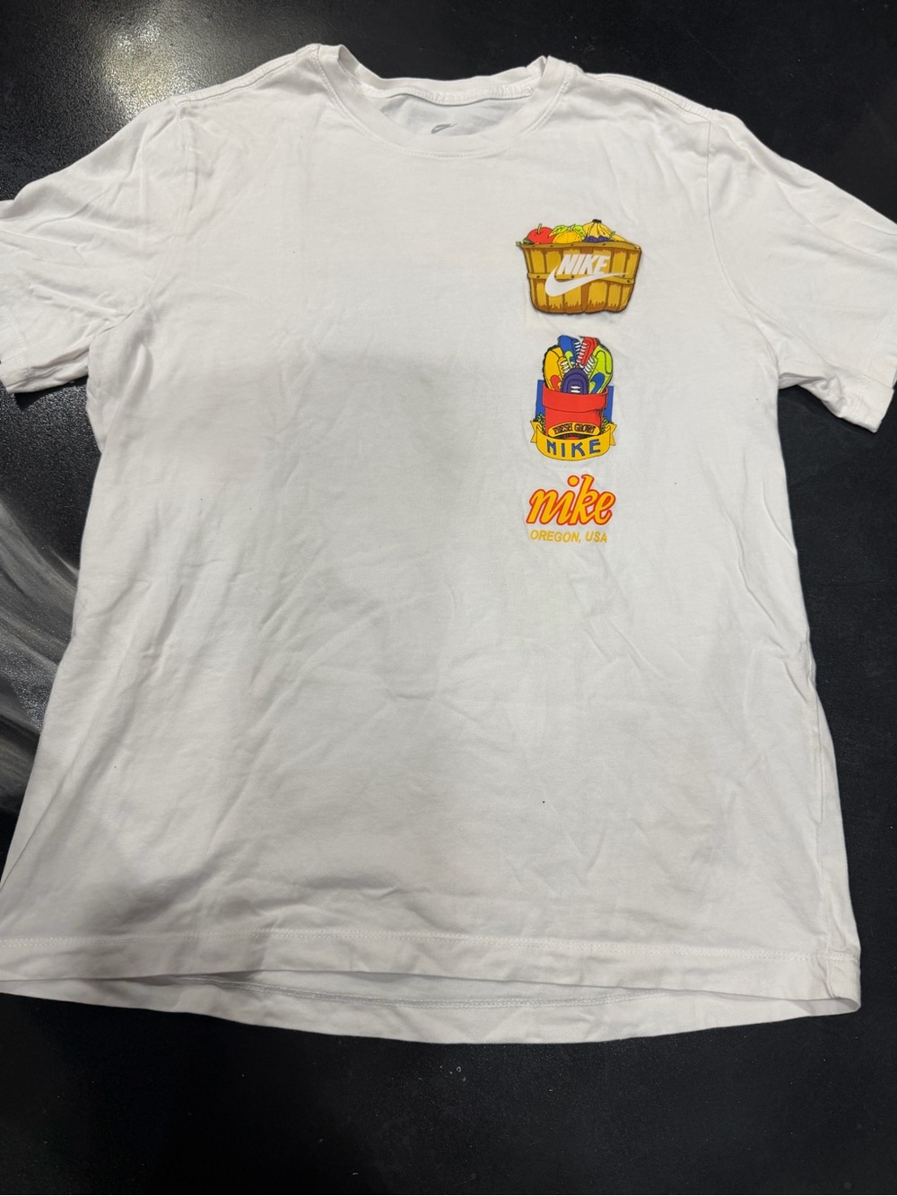 Nike White Short-Sleeve Tee with Colorful Chest Graphics